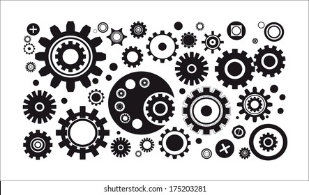 black cogs (gears) on white background