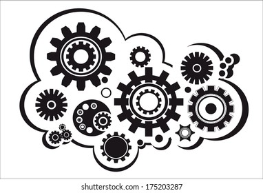 black cogs (gears) on white background