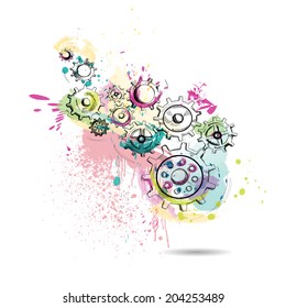 black cogs, gears on white background. Vector