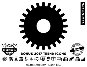 Black Cogwheel pictograph with bonus 2017 trend design elements. Vector illustration style is flat iconic symbols, white background.