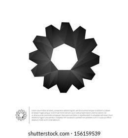 Black cogwheel. Polygonal geometric symbol. Origami style.