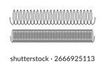 Black coil, shock absorber or extension spring shapes isolated on white background. Metal wire spirals. Parts of car suspension. Industrial equipment element. Vector graphic illustration. 