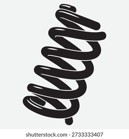 Black coiled spring object with rounded ends on a light grey background spring coil metal spring
