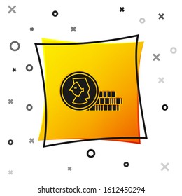 Black Coin for game icon isolated on white background. Yellow square button. Vector Illustration