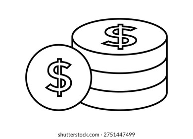 Black coin icon vector. Coin icon in linear, lineout icon style 