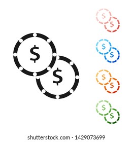 Black Coin money with dollar symbol icon isolated on white background. Banking currency sign. Cash symbol. Set icons colorful. Vector Illustration Black Coin money with dollar symbol icon isolated on white background. Banking currency sign. Cash symbol. Set icons colorful. Vector Illustration