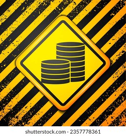 Black Coin money icon isolated on yellow background. Banking currency sign. Cash symbol. Warning sign. Vector Illustration