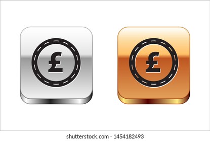 Black Coin money with pound sterling symbol icon isolated on white background. Banking currency sign. Cash symbol. Silver-gold square button. Vector Illustration Black Coin money with pound sterling symbol icon isolated on white background. Banking currency sign. Cash symbol. Silver-gold square button. Vector Illustration