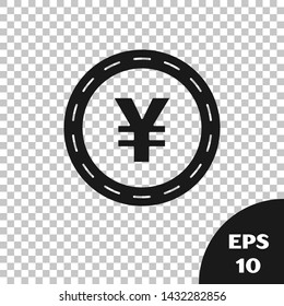 Black Coin money with Yen symbol icon isolated on transparent background. Banking currency sign. Cash symbol.  Vector Illustration