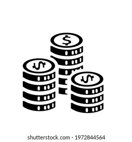 Black coin stack icon for investment theme, investment vector collection, black vector icon