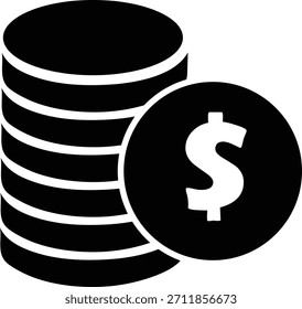 Black Coin Stack Icon - Minimal Dollar Währungssymbol für Finanzen und Geld