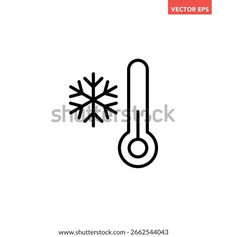 Black cold weather thermometer line icon, simple freeze flat design vector pictogram, infographic vector for app logo web website button banner ui ux interface elements isolated on white background