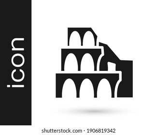 Black Coliseum in Rome, Italy icon isolated on white background. Colosseum sign. Symbol of Ancient Rome, gladiator fights.  Vector