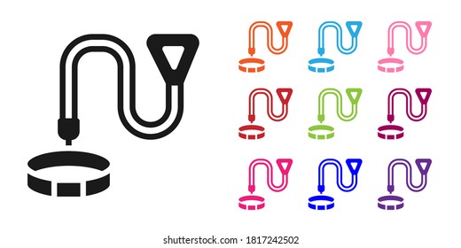 Black Collar with and leash icon isolated on white background. Simple supplies for domestic animal. Cat and dog care. Pet chains. Set icons colorful. Vector