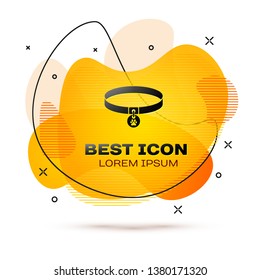 Black Collar with name tag icon isolated on white background. Supplies for domestic animal. Dog or cat paw print. Cat and dog care. Pet chains. Fluid color banner. Vector Illustration