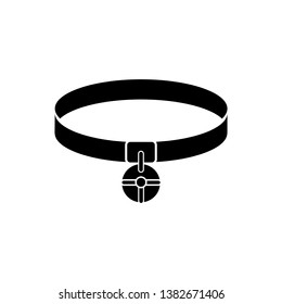 Black Collar with name tag icon isolated. Simple supplies for domestic animal. Cat and dog care. Pet chains. Vector Illustration