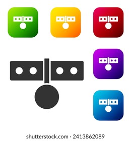 Black Collar with name tag icon isolated on white background. Simple supplies for domestic animal. Cat and dog care. Pet chains. Set icons in color square buttons. Vector