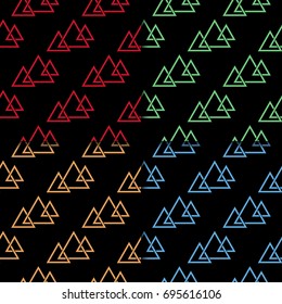 Black collection of geometric seamless patterns with colored elements for wallpapers and fabrics. Vector illustration