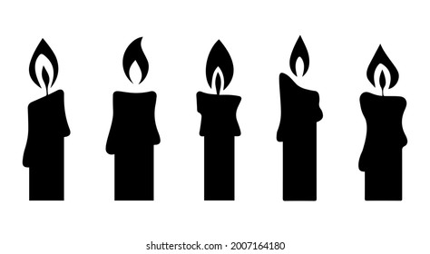 Black collection of silhouettes of candles. Vector illustration	