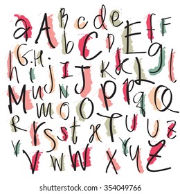 Black coloeful chalk pencil alphabet letters.Hand drawn written