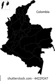 Mapa de Colombia Negra con fronteras departamentales