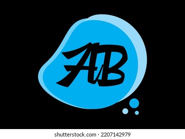 Black color of AB initial letter on blue frame design