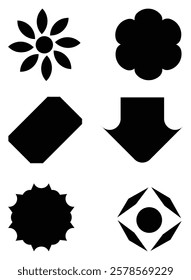 Black color abstract shapes and vector design six pic set  
