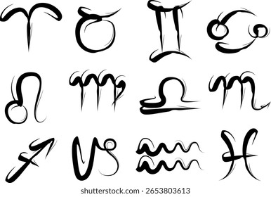 Vector de signos del zodiaco de patrón de estilo abstracto de color negro