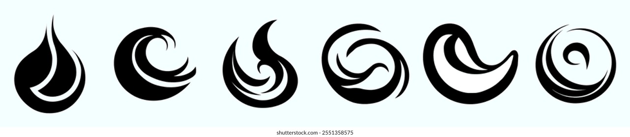 Black Color Abstract Water Logo Designs for Corporate, Environmental, or Creative Branding