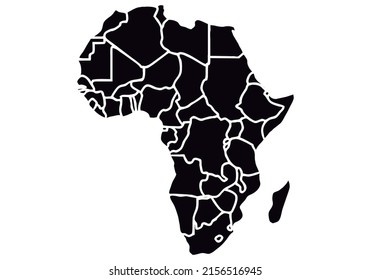 Black color africa political map icon.