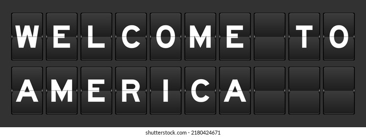 Black color analog flip board with word america welcome to on gray background