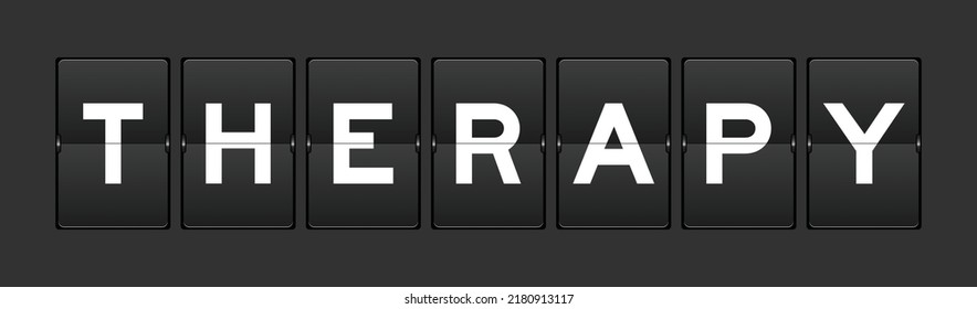 Black color analog flip board with word therapy on gray background