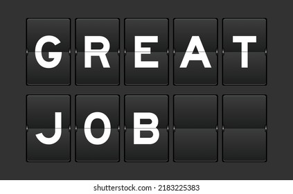 Black color analog flip board with word great job on gray background