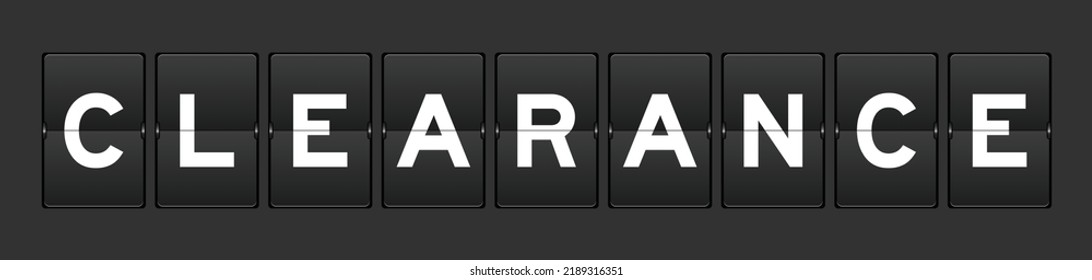Black color analog flip board with word clearance on gray background