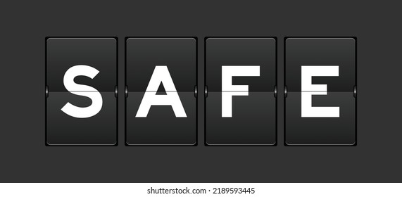 Black color analog flip board with word safe on gray background