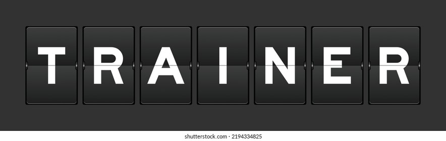 Black color analog flip board with word trainer on gray background