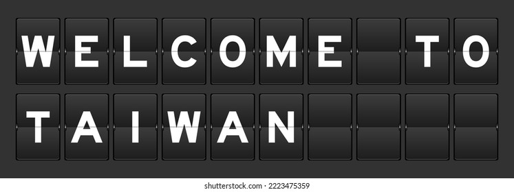 Black color analog flip board with word welcome to taiwan on gray background