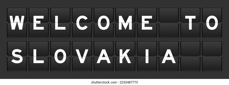 Black color analog flip board with word welcome to slovakia on gray background