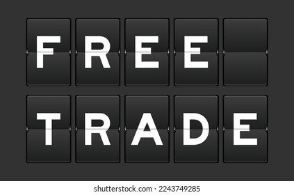 Black color analog flip board with word free trade on gray background