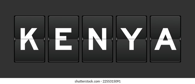 Black color analog flip board with word kenya on gray background