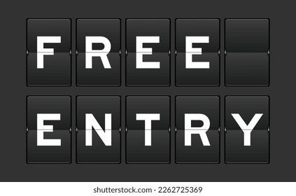 Black color analog flip board with word free entry on gray background