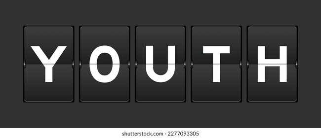 Black color analog flip board with word youth on gray background
