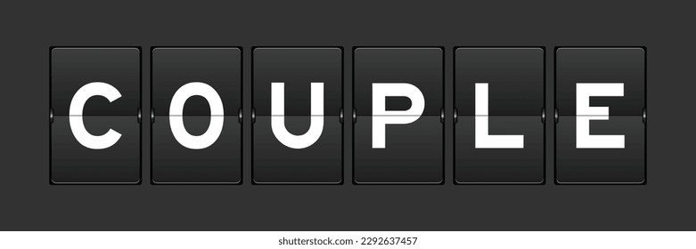 Black color analog flip board with word couple on gray background