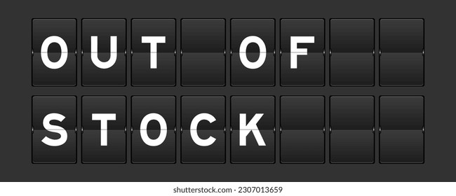Black color analog flip board with word out of stock on gray background