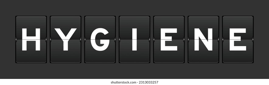 Black color analog flip board with word hygiene on gray background