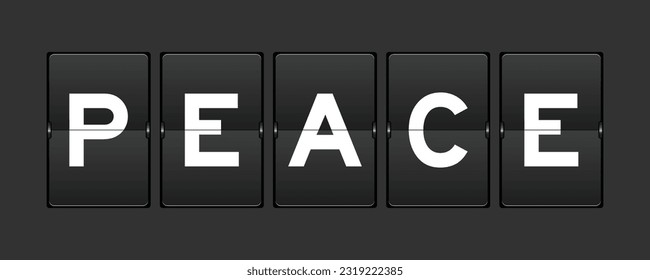 Black color analog flip board with word peace on gray background