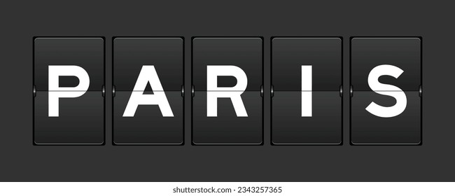 Black color analog flip board with word paris on gray background