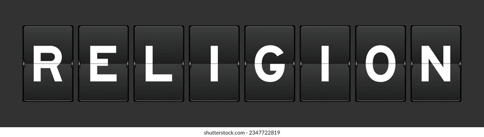 Black color analog flip board with word religion on gray background