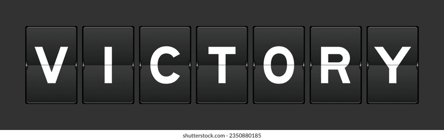 Black color analog flip board with word victory on gray background