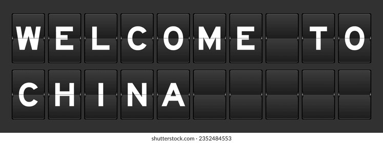 Black color analog flip board with word welcome to china on gray background